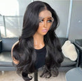 Natural Black Curtain Bangs Human blend Lace Front Wig 22 inch