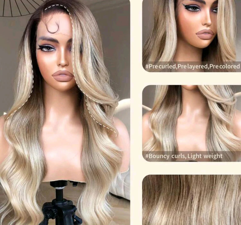 Ombre blonde body wave (human blend) high quality 28 inch