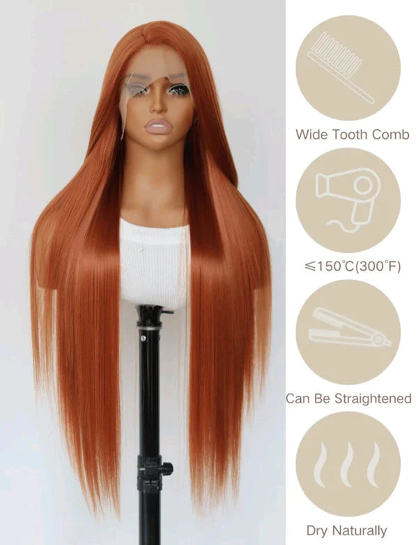 Dark Orange Long Lace Front Wig 32 inch