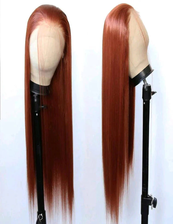 Dark Orange Long Lace Front Wig 32 inch
